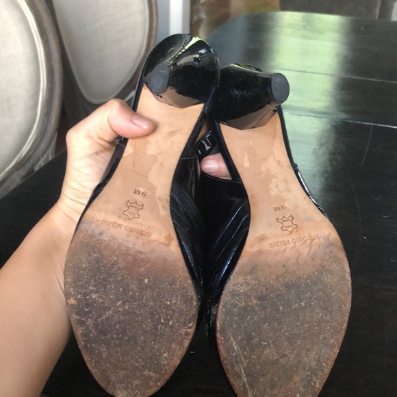 Navy blue patent leather sling back heels - Picture 3 of 4